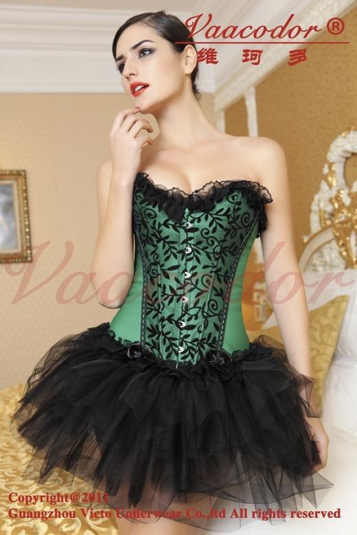 Vaacodor Green and Black Lace Corset
